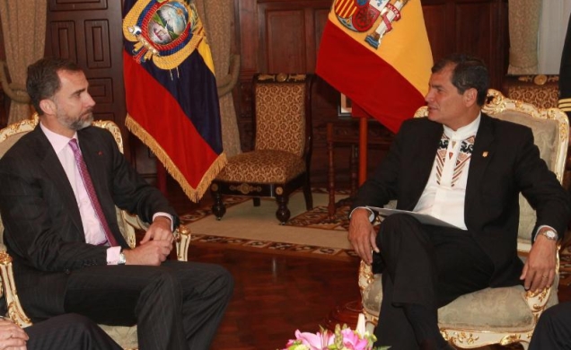 Su Alteza Real el Príncipe de Asturias durante la reunión mantenida en el Palacio Presidencial con el Presidente de la República de Ecuador, Rafael Co
